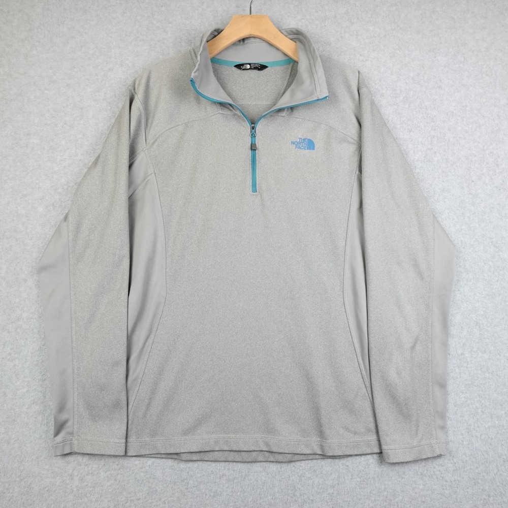 The North Face Mens Large Gray Blue 1/4 Zip Pullover Fleece Sweatshirt Stretch